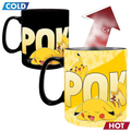 Fans Geek Store heat-sensitive ceramic Pokémon mug featuring Pikachu, changing from black to yellow when hot.