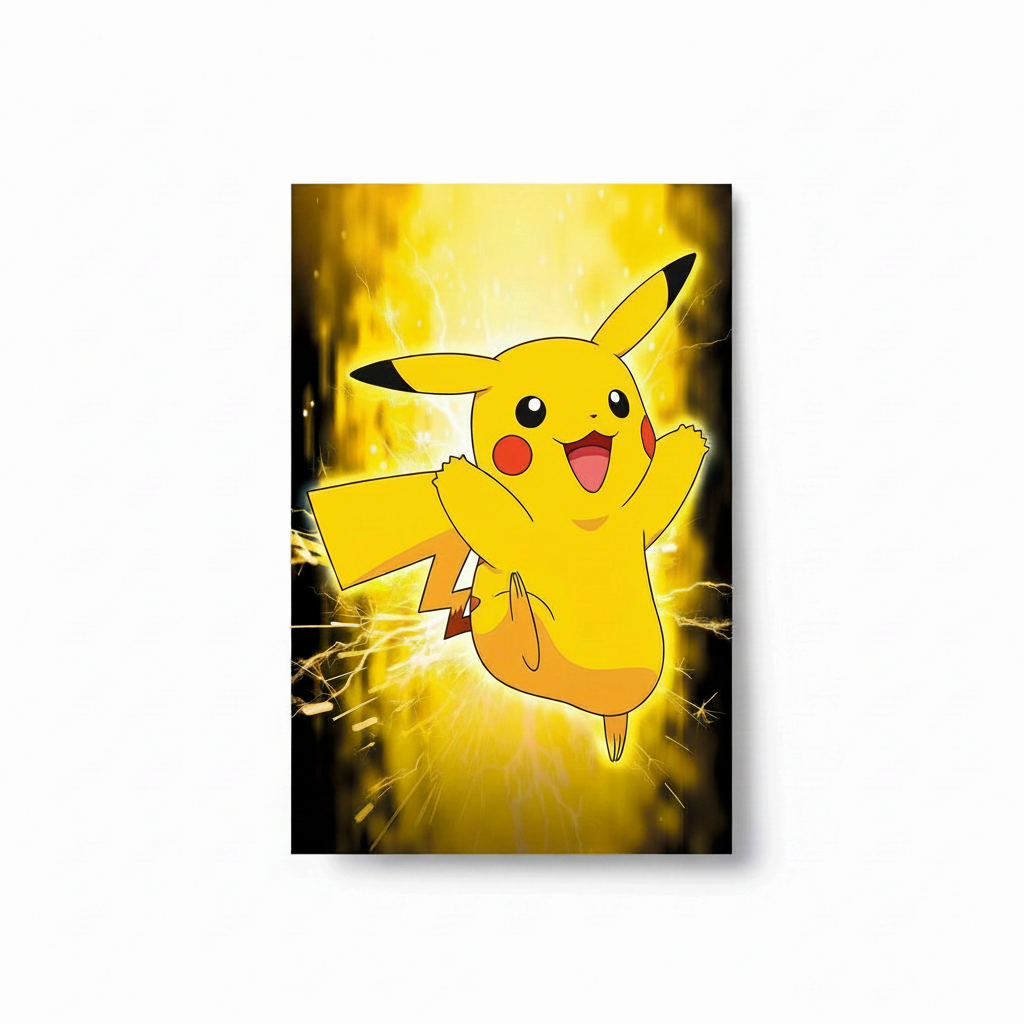 Fans Geek Store Pikachu maxiposter featuring a vibrant neon-style electric Pokémon design on a dark background