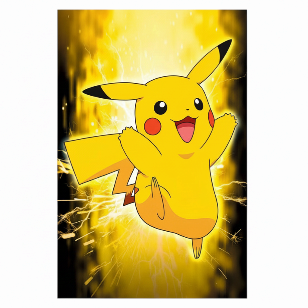 Fans Geek Store Pikachu maxiposter featuring a vibrant yellow Pokémon character design with a neon-style effect