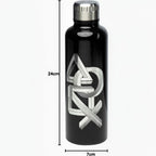 Fans Geek Store black metal water bottle with iconic PlayStation logo, 500ml capacity, screw-top lid.