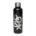 Fans Geek Store black metal water bottle with iconic PlayStation logo, 500ml capacity, screw-top lid.