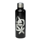 Fans Geek Store black metal water bottle with iconic PlayStation logo, 500ml capacity, screw-top lid.