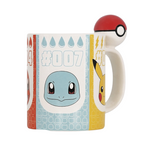 Fans Geek Store ceramic mug featuring Pikachu and Kanto starters with a 3D Pokéball handle design