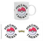 Fans Geek Store white ceramic Pokémon Trainer mug with a Poké Ball graphic and official logo, 320ml capacity.