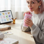 Fans Geek Store pink Pokémon tumbler featuring Espeon, Mew, and Jigglypuff with a reusable straw and screw lid