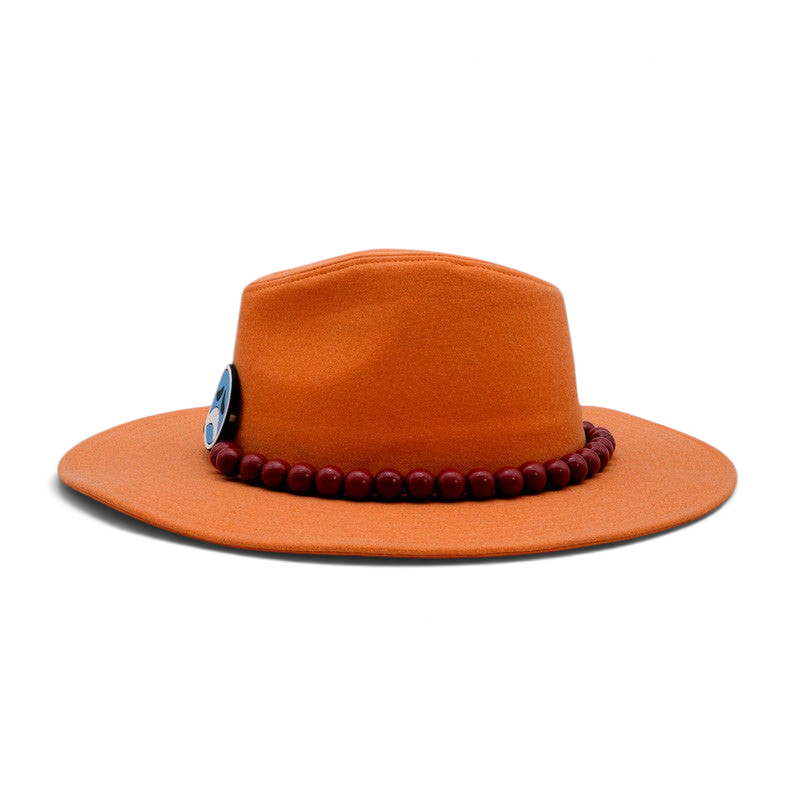 Fans Geek Store Portgas D. Ace cosplay hat in orange with red beaded band and iconic blue and white side badges