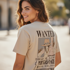 Fans Geek Store sand-colored cotton t-shirt featuring a Portgas D. Ace wanted poster print on the back