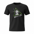 Fans Geek Store black cotton unisex T-shirt featuring a white Roronoa Zoro graphic inside a green triangle