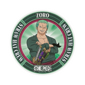 Fans Geek Store round ceramic One Piece coaster featuring Roronoa Zoro with green background and Straw Hat Crew text