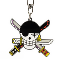 Fans Geek Store metal One Piece Roronoa Zoro keychain featuring his iconic skull emblem and crossed swords