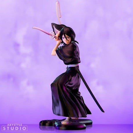 Fans Geek Store Rukia Kuchiki 16cm PVC figurine from Bleach, 1/10 scale, in shinigami uniform with sword drawn.