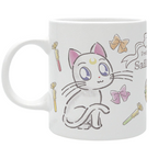 Fans Geek Store white ceramic mug featuring a chibi-style Artemis cat from Sailor Moon with magical wands and bows