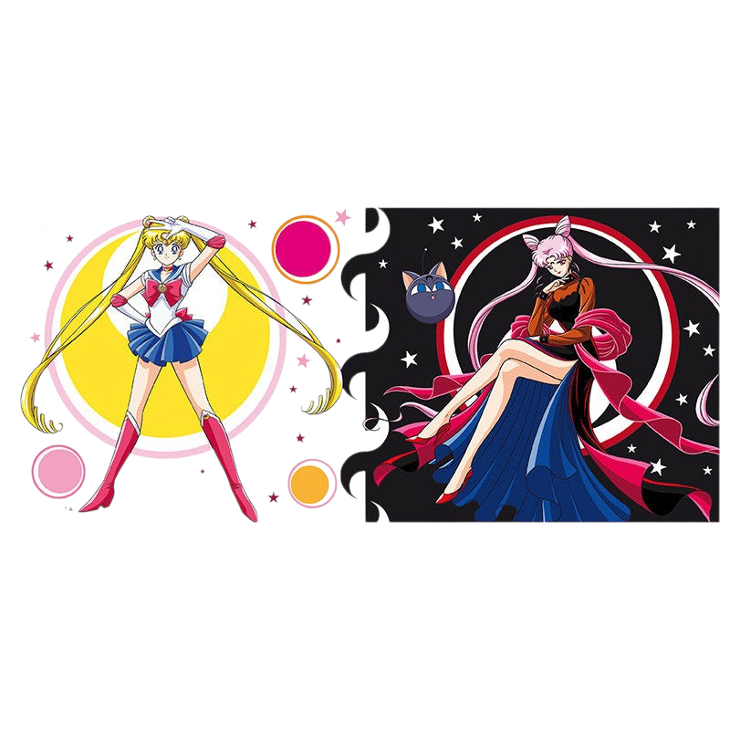 Fans Geek Store ceramic mug featuring Sailor Moon and Black Lady in a contrasting light and dark anime design
