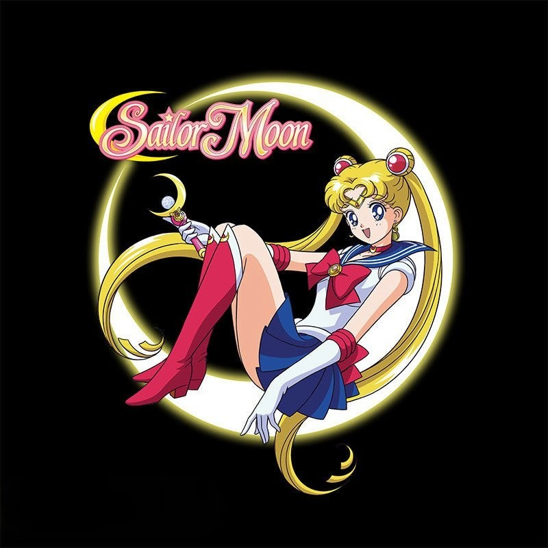 Fans Geek Store black cotton unisex T-shirt featuring Sailor Moon and the Sailor Guardians graphic print