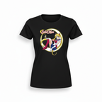 Fans Geek Store black cotton women's t-shirt featuring a Sailor Moon graphic print inside a glowing crescent moon.