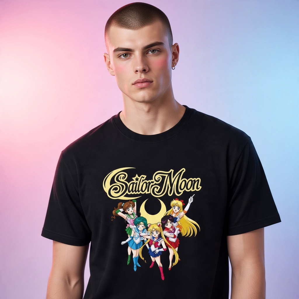 Fans Geek Store black unisex cotton T-shirt featuring Sailor Moon and the Sailor Guardians graphic print