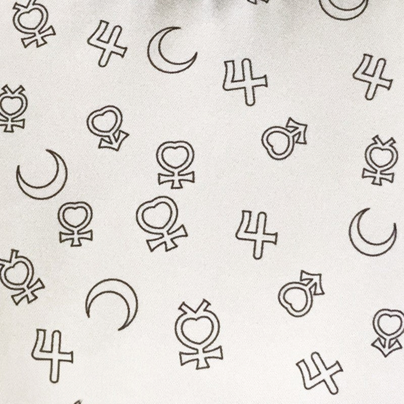 Fans Geek Store Sailor Moon Luna cushion fabric featuring a repeating pattern of embroidered planetary symbols
