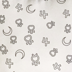 Fans Geek Store Sailor Moon Luna cushion fabric featuring a repeating pattern of embroidered planetary symbols
