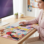 Fans Geek Store XXL Sailor Moon desk mat featuring Sailor Guardians, Luna, and Artemis in pastel colors on a desk.