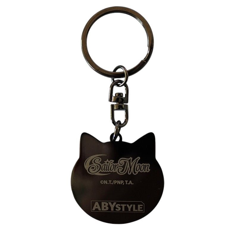 Fans Geek Store Sailor Moon Luna cat metal keychain with engraved logo and character silhouette