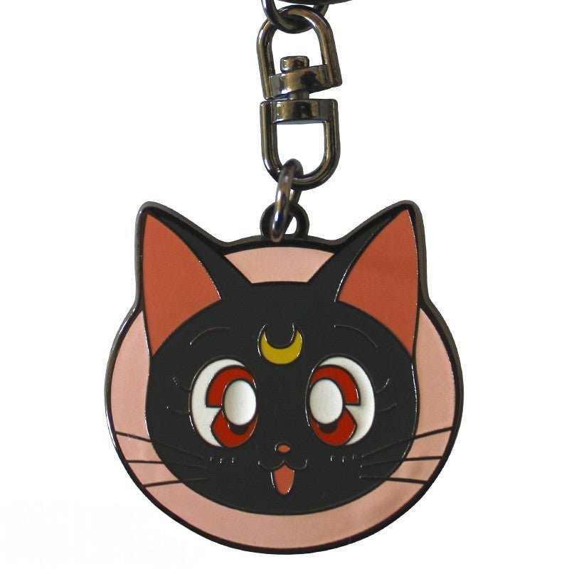 Fans Geek Store Sailor Moon Luna metal keychain featuring the black cat character with a yellow crescent moon symbol