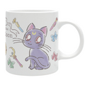 Fans Geek Store white ceramic Sailor Moon mug featuring a chibi-style Luna cat illustration and magical accessories.