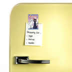 Fans Geek Store Sailor Moon magnet featuring Luna and Artemis cats holding a shopping list on a yellow refrigerator