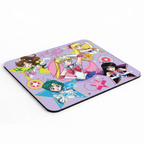 Fans Geek Store Sailor Moon mouse pad featuring the Sailor Warriors on a purple background with a smooth fabric top