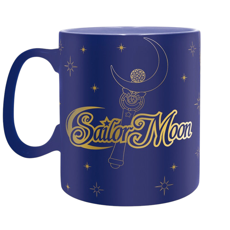 Fans Geek Store Sailor Moon ceramic mug in matte blue with gold foil moon wand and star details