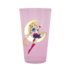 Fans Geek Store Sailor Moon glass featuring a pink tint and a graphic of Sailor Moon posing in front of a crescent moon
