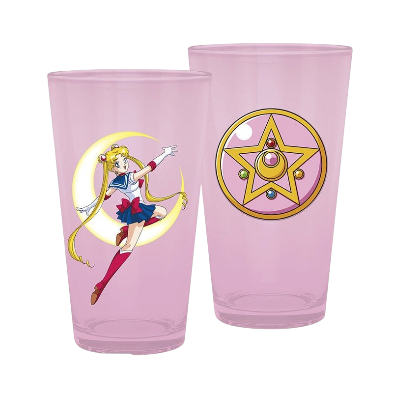 Fans Geek Store Sailor Moon pink glass tumbler featuring anime character art and star emblem, 400ml capacity