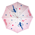 Fans Geek Store Sailor Moon umbrella in light pink with blue silhouettes, red stars, and moons on polyester fabric