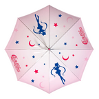Fans Geek Store Sailor Moon umbrella in light pink with blue silhouettes, red stars, and moons on polyester fabric