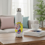 Fans Geek Store Sailor Moon stainless steel 500ml thermos bottle with Luna design on a wooden table