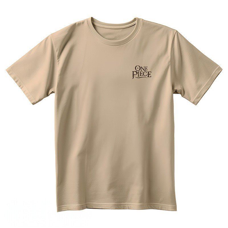 Fans Geek Store sand-coloured 100% cotton One Piece t-shirt with a small logo on the chest