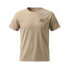 Fans Geek Store sand-colored One Piece cotton t-shirt with a small logo on the chest and a crew neck