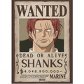 Fans Geek Store One Piece wanted poster featuring Shanks with red hair and facial scars on laminated paper