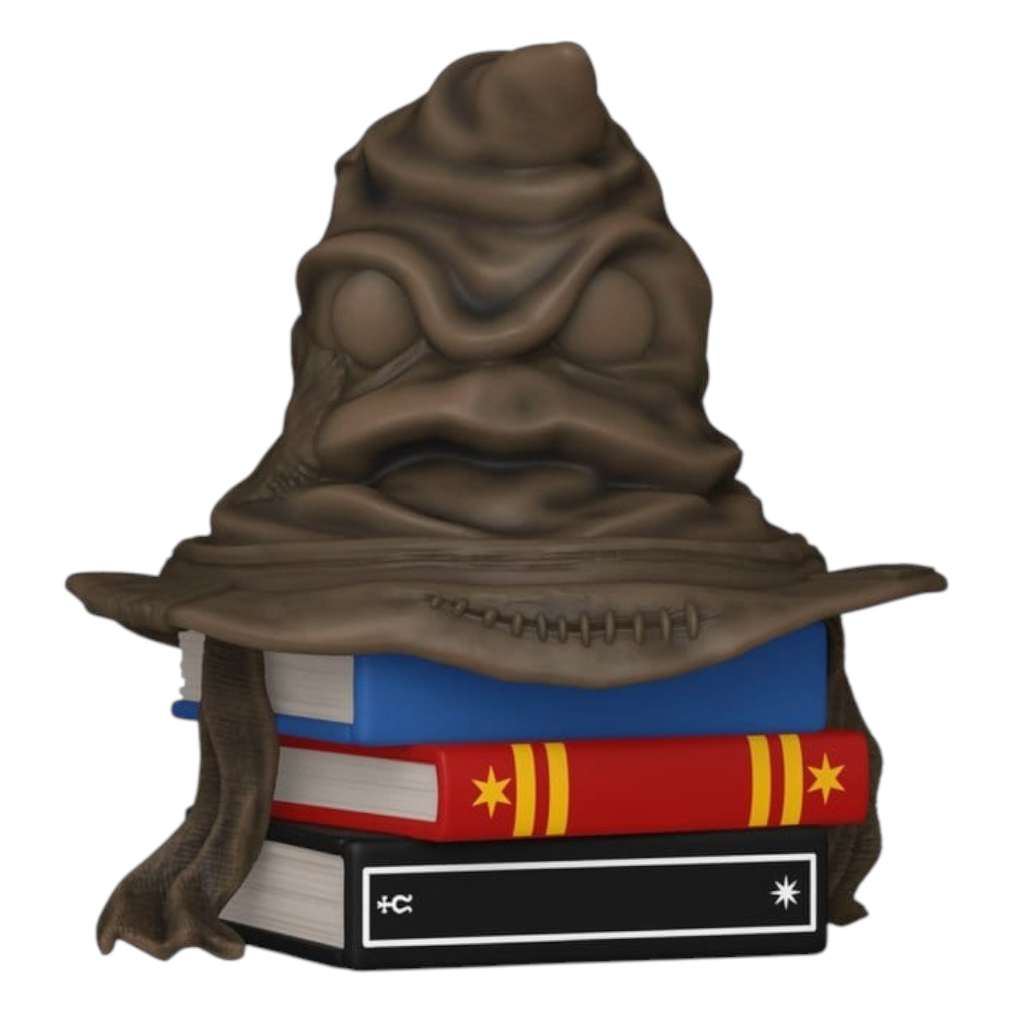 Fans Geek Store Funko Pop SFX Sorting Hat vinyl figure sitting on a stack of colorful Harry Potter books
