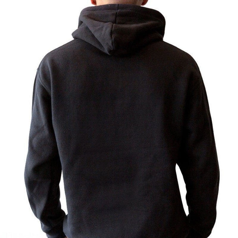Fans Geek Store Game of Thrones House Stark black cotton blend hoodie worn by a man, back view