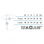 Fans Geek Store Lord of the Rings T-shirt size chart showing height and width measurements for sizes XS to XXL