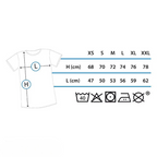 Fans Geek Store Lord of the Rings T-shirt size chart showing height and width measurements for sizes XS to XXL
