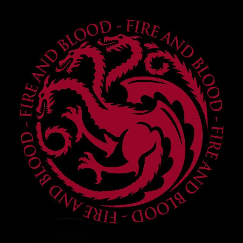 Fans Geek Store black hoodie featuring the red House Targaryen three-headed dragon emblem and Fire and Blood motto