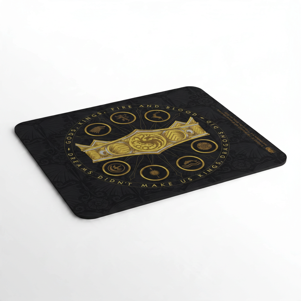Fans Geek Store House of the Dragon Targaryen mousepad with gold sigil design on a black fabric surface