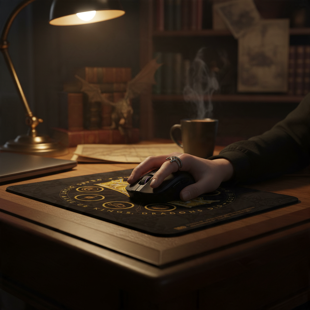 Fans Geek Store House of the Dragon Targaryen mousepad with woven fabric surface and non-slip rubber base on a desk