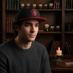 Fans Geek Store black and red Game of Thrones House Targaryen snapback cap with embroidered dragon emblem on a man