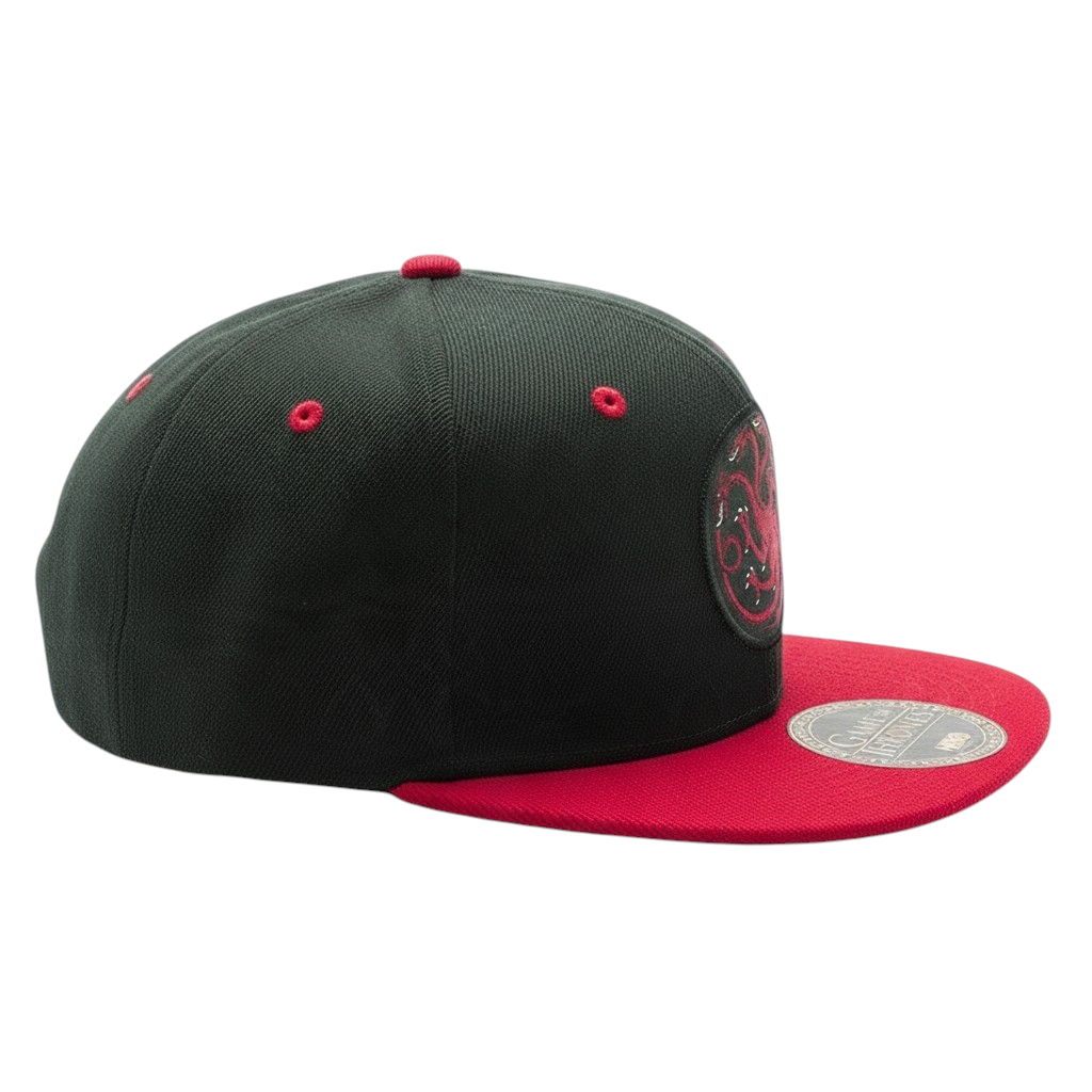 Fans Geek Store Game of Thrones House Targaryen snapback cap in black with red embroidered dragon emblem and brim