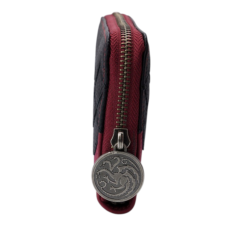 Fans Geek Store Game of Thrones Targaryen suede wallet with dragon emblem zipper pull in red and black