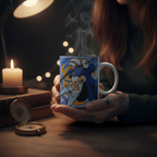 Fans Geek Store ceramic One Piece mug featuring Trafalgar Law held in hands with a cozy candlelit background