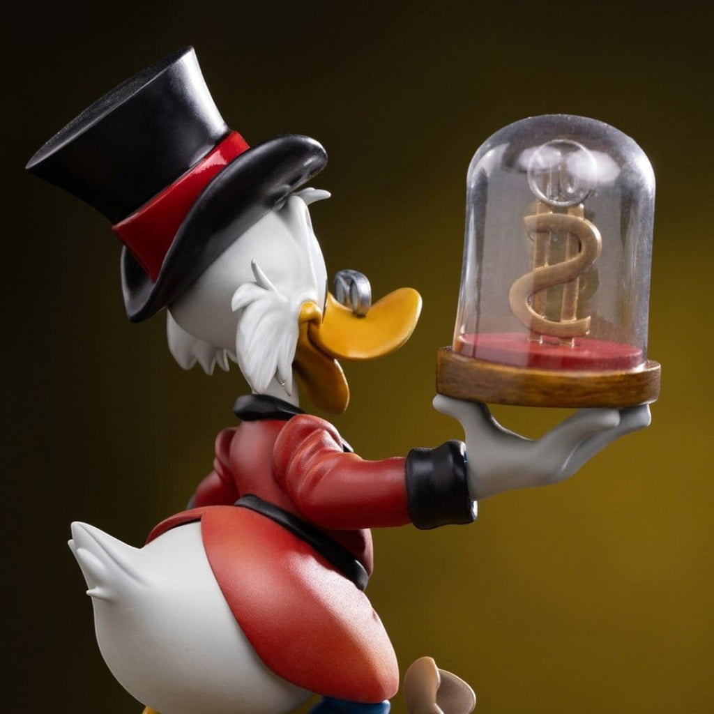 Fans Geek Store Uncle Scrooge McDuck statue, 17cm, hand-painted polystone, resin, ABS, PVC. Features top hat, cane, and dollar sign.