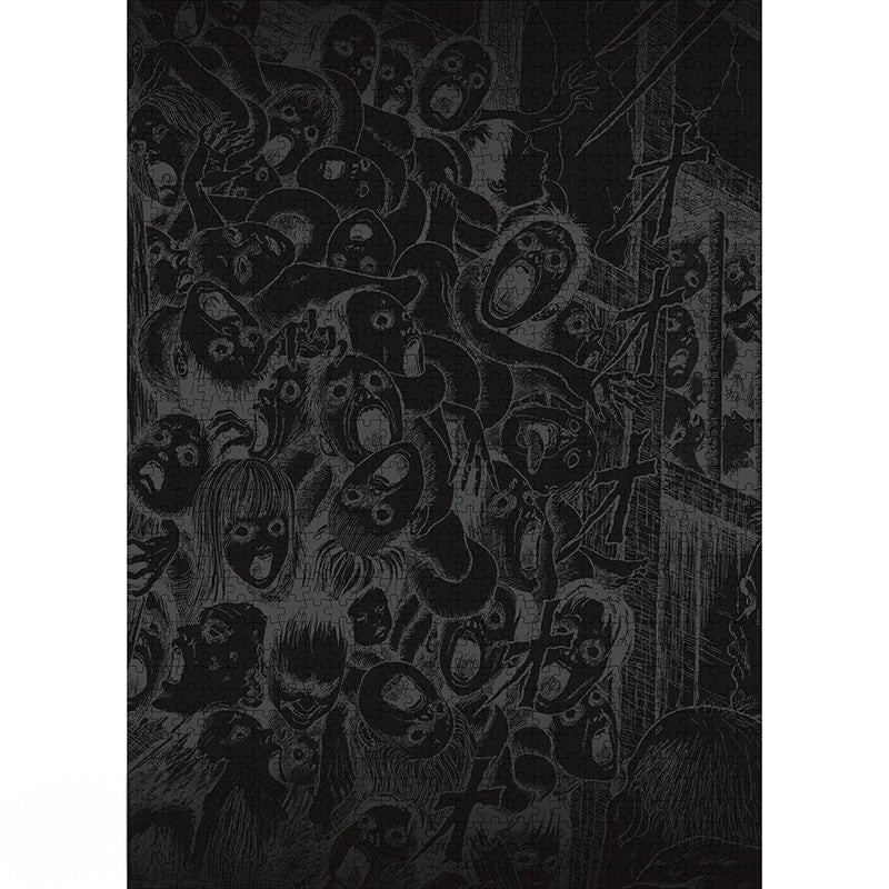 Fans Geek Store 1000-piece Junji Ito Uzumaki cardboard puzzle featuring a dark, detailed horror manga illustration.